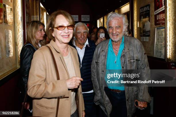 Actors Nathalie Baye, Charles Gerard and Jean-Paul Belmondo attend the "La tete dans les etoiles" Theater play at Theatre de la Gaite Montparnasse on...