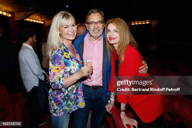 Catherine Falgayrac, her husband President of TF1 Nonce Paolini and actress Cyrielle Clair attend the "La tete dans les etoiles" Theater play at...