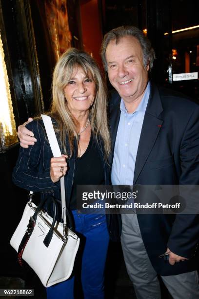 Actor Daniel Russo and his wife Lucie attend the "La tete dans les etoiles" Theater play at Theatre de la Gaite Montparnasse on May 24, 2018 in...