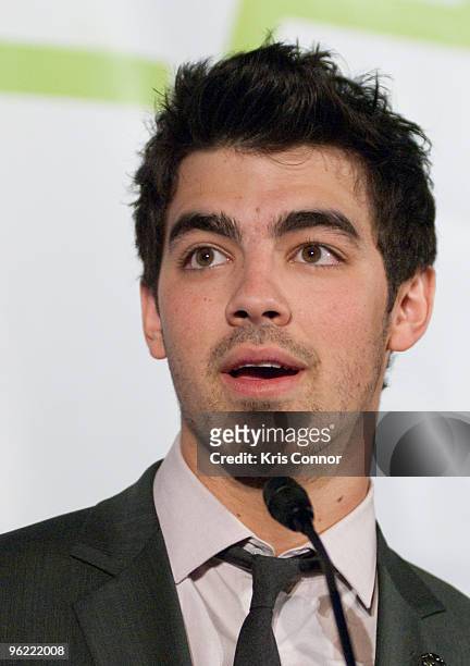 Singer Joe Jonas of the Jonas Brothers speaks during the Eunice Kennedy Shriver Act support reception at the Hart Building on January 27, 2010 in...