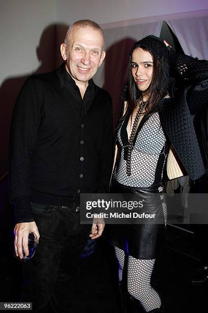 Jean Paul Gaultier and Melissa Mars attends Elie Saab Fashion Show during Paris Fashion Week Haute Couture S/S 2010 at Atelier Jean-Paul Gaultier on...