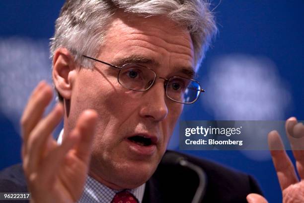 Adair Turner, chairman of the U.K. Financial Services Authority , participates in a panel discussion titled "Trouble With Bubbles" on day one of the...