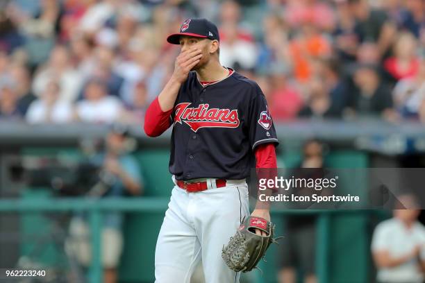 Cleveland Indians pitcher Neil Ramirez reacts after giving up a 3-run home run to Houston Astros outfielder Jake Marisnick during the sixth inning of...