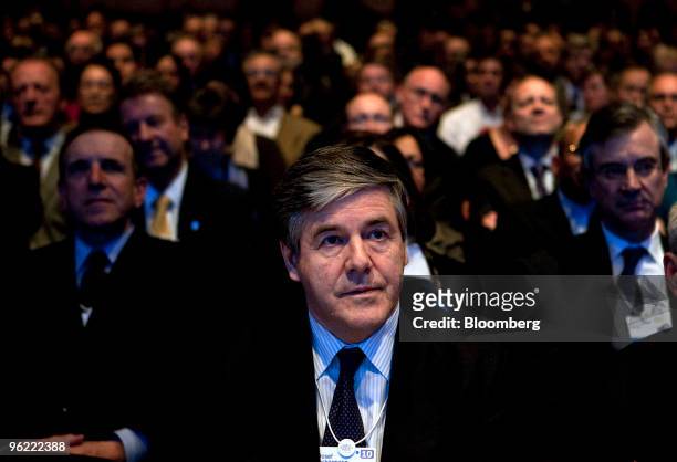 Josef Ackermann, chief executive officer of Deutsche Bank AG, attends the opening plenary session on day one of the 2010 World Economic Forum annual...