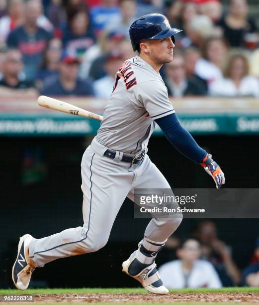 Alex Bregman of the Houston Astros hits a one run double off Neil Ramirez of the Cleveland Indians during the sixth inning at Progressive Field on...