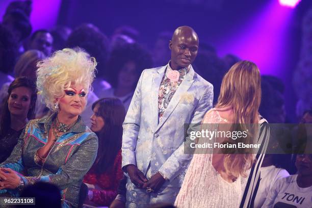 Olivia Jones and Papis Loveday during the Germany's Next Topmodel Finals at ISS Dome on May 24, 2018 in Duesseldorf, Germany.