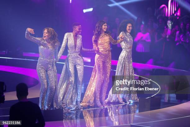 Pia Riegel, Oluwatoniloba Dreher-Adenuga , Christina Peno and Julianna Townsend during the Germany's Next Topmodel Finals at ISS Dome on May 24, 2018...