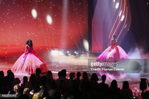 Julianna Townsend and Oluwatoniloba Dreher-Adenuga during the Germany's Next Topmodel Finals at ISS Dome on May 24, 2018 in Duesseldorf, Germany.