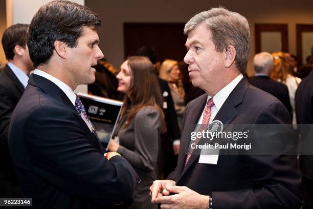 Timothy P. Shriver , Chairman & CEO, Special Olympics, talks with Rep. Roy Blunt at the Eunice Kennedy Shriver Act support reception at the Hart...