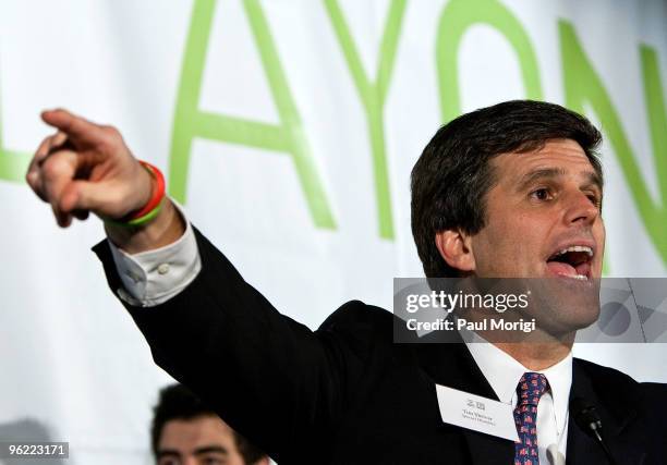 Timothy P. Shriver, Chairman & CEO, Special Olympics, on the podium at the Eunice Kennedy Shriver Act support reception at the Hart Building on...