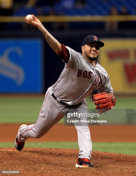 Hector Velazquez of the Boston Red Sox pitches during a game against the Tampa Bay Rays at Tropicana Field on May 24, 2018 in St Petersburg, Florida.