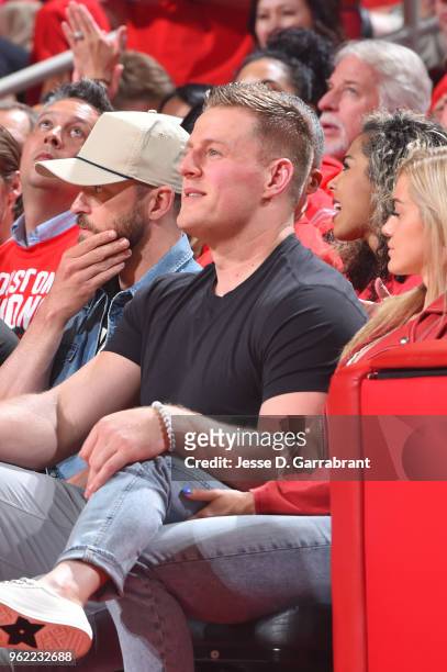 Watt attends the game between the Golden State Warriors and the Houston Rockets during Game Five of the Western Conference Finals of the 2018 NBA...