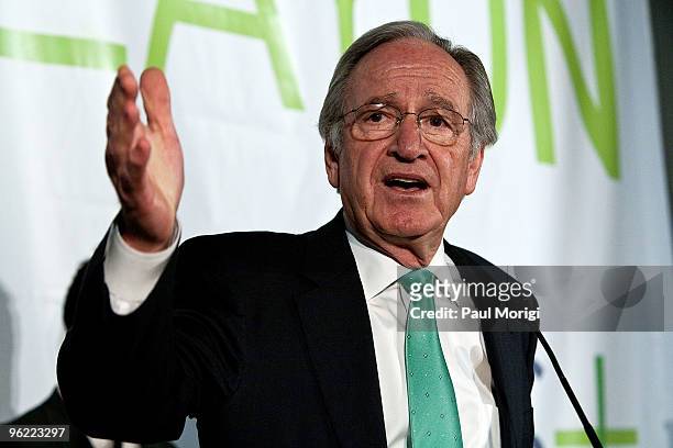 Sen. Tom Harkin says a few words to the audience at the Eunice Kennedy Shriver Act support reception at the Hart Building on January 27, 2010 in...