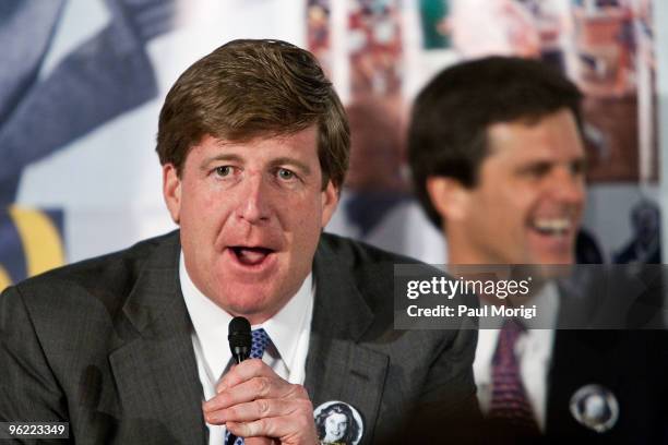 Rep. Patrick Kennedy says a few words to the audience at the Eunice Kennedy Shriver Act support reception at the Hart Building on January 27, 2010 in...