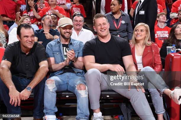 Watt and Justin Timberlake attend Game Five of the Western Conference Finals between the Golden State Warriors and the Houston Rockets during the...