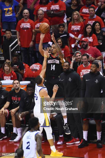 Gerald Green of the Houston Rockets shoots the ball against the Golden State Warriors in Game Five of the Western Conference Finals during the 2018...