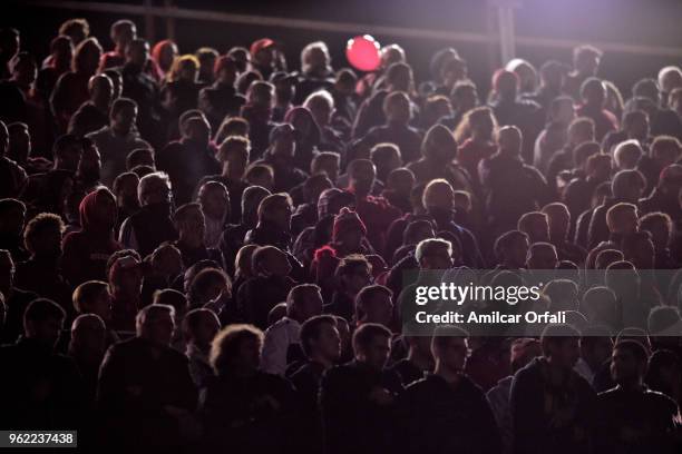 Fans of Independiente cheer for their team during a match between Independiente and Deportivo Lara as part of Copa CONMEBOL Libertadores 2018 at...