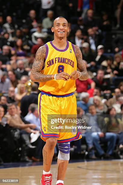 Monta Ellis of the Golden State Warriors is thrilled about returning from a two game absence against the New Orleans Hornets on January 27, 2010 at...