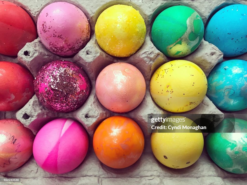 Carton Filled with Colorful Easter Eggs