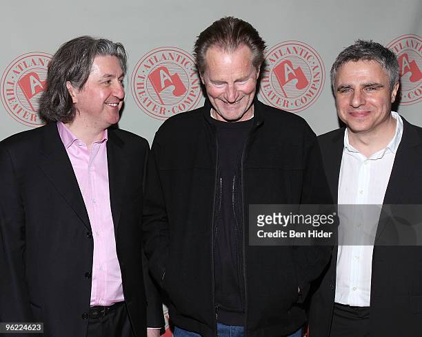 Director Fiach Mac Conghail, writer Sam Shepard and Neil Pepe attend the "Ages of the Moon" opening night party at Moran's Restaurant on January 27,...