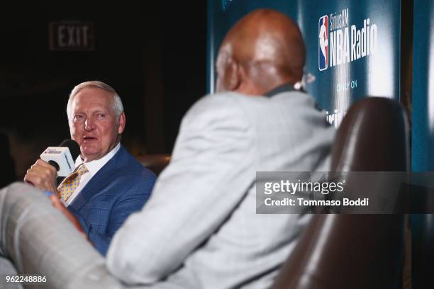 Jerry West and James Worthy attend the NBA Legend Jerry West Sits Down for SiriusXM Town Hall at the L.A. Forum, hosted by James Worthy at The Forum...