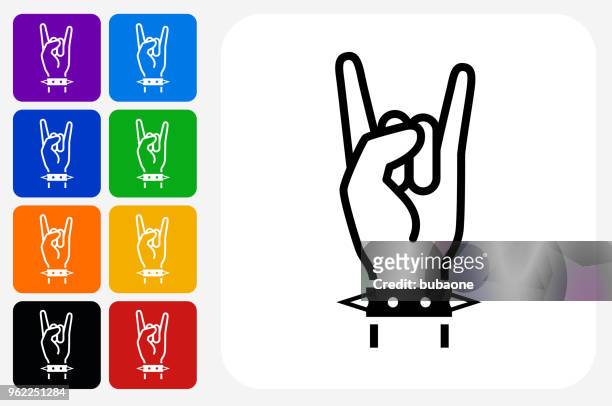 rock icon square button set - rock music icon stock illustrations