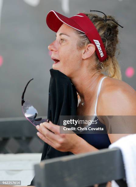 April Ross takes a brake during the 2018 AVP Austin Open at Krieg Fields on May 20, 2018 in Austin, Texas. April Ross