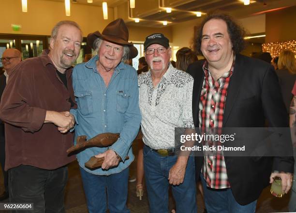 Don Schlitz, Billy Joe Shaver, Richie Albright and Jeremy Tepper of Sirius XM attend the CMHOF Outlaws and Armadillos VIP Opening Reception on May...