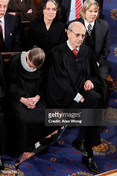 Supreme Court Justice Ruth Bader Ginsburg appears to doze during U.S. President Barack Obama's first State of the Union address at the U.S. Capitol...