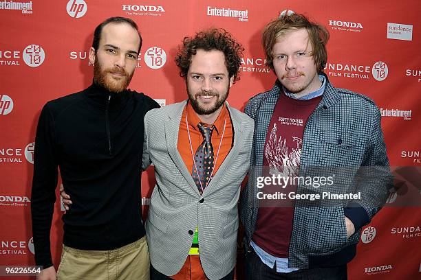 Actor/writer Andrew Dickler, director Drake Doremus, and actor Ben York Jones attend a screening of "Douchebag" at Eccles Center Theatre during the...