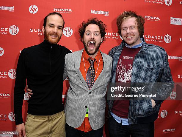 Actor/writer Andrew Dickler, director Drake Doremus, and actor Ben York Jones attend a screening of "Douchebag" at Eccles Center Theatre during the...