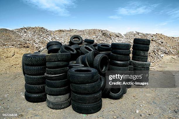 tires in recycling plant - akranes bildbanksfoton och bilder