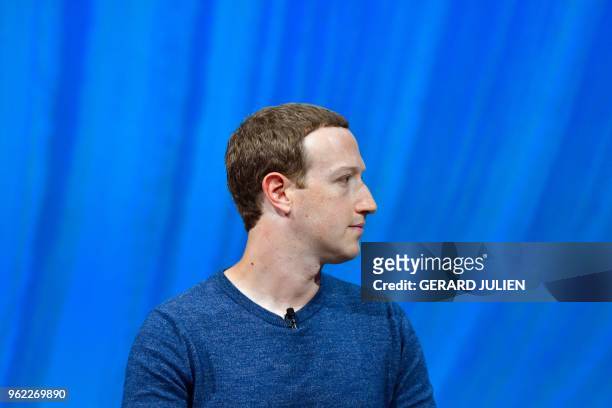 Facebook's CEO Mark Zuckerberg looks on during the VivaTech trade fair in Paris, on May 24, 2018.
