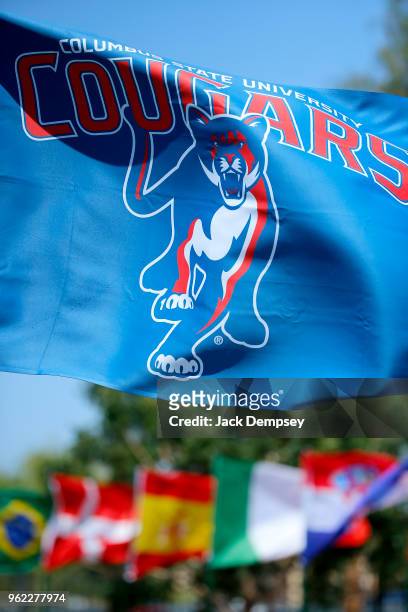 Columbus State University flag is seen during the Division II Men's Tennis Championship between Barry University and Columbus State is held at the...
