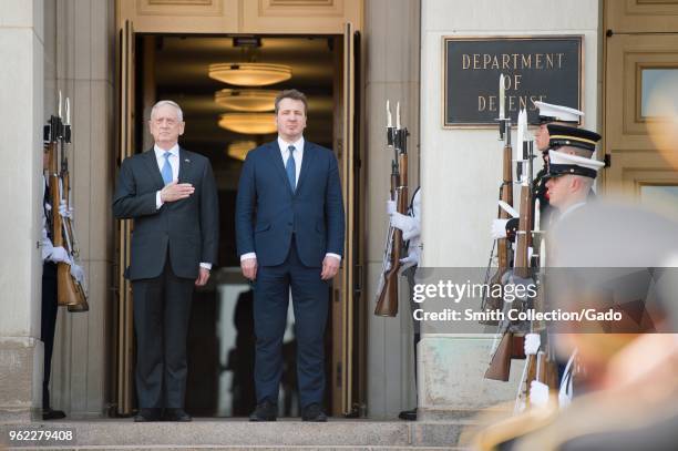 Photograph of US Secretary of Defense James Mattis with Icelandic Minister for Foreign Affairs Thor Thordharson at the Pentagon building, Arlington,...