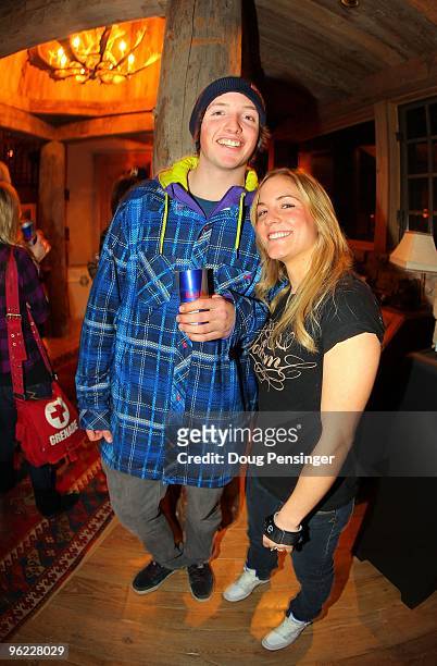 Newly annouced USA Olympic Halfpipe Snowboarders Greg Bretz and Elena Hight pose for a photo at the Oakley/Red Bull Party prior to Winter X Games 14...