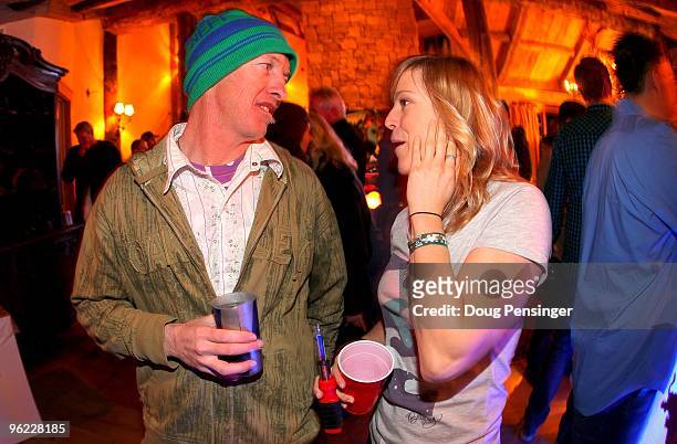 Ben Boyd , ISTC Coach and Snowboader Jenny Jones of Great Britain caht at the Oakley/Red Bull Party prior to Winter X Games 14 at Buttermilk Mountain...