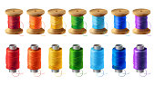 Vector set of colored thread spools for sewing