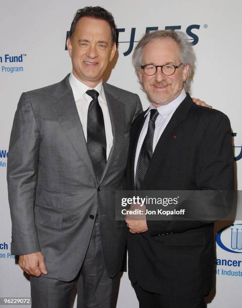 Actor Tom Hanks and director Steven Spielberg arrive to the EIF's Women's Cancer Research Fund Hosts "An Unforgettable Evening Benefit at the Beverly...