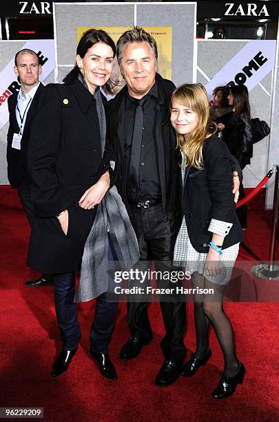 Actor Don Johnson wife Kelley Phleger and daughter Atherton Grace Johnson arrive at the premiere Of Touchstone Pictures' "When in Rome" at the El...