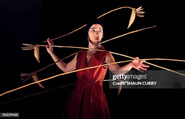 French mime artist Jeanne Mordoj performs at a press photocall in central London on January 27, 2010. Compagnie Bal/Jeanne Mordoj will perform their...