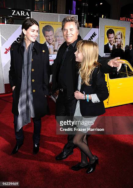 Actor Don Johnson wife Kelley Phleger and daughter Atherton Grace Johnson arrive at the premiere Of Touchstone Pictures' "When in Rome" at the El...