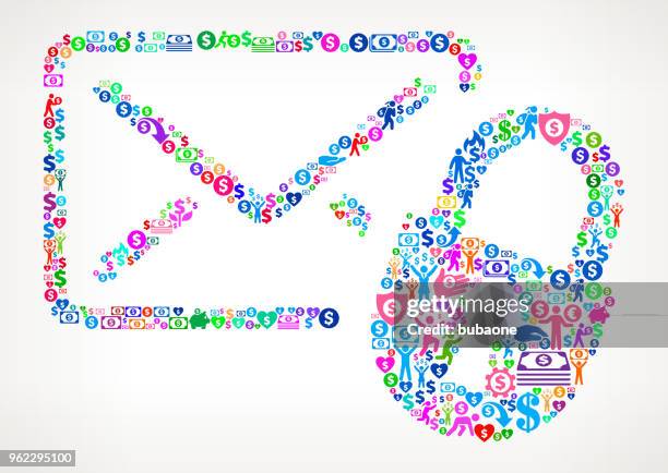 letter & lock money vector icon pattern - stack envelopes stock illustrations