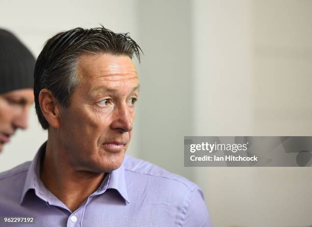 Storm coach Craig Bellamy looks on before the start of the round 12 NRL match between the North Queensland Cowboys and the Melbourne Storm at...