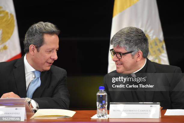 Deputy of the LX Legislature of the Mexican Congress, Eduardo Sanchez and Counselor of the Apostolic Nunciature Monsignor Dagoberto Campos Salas at...