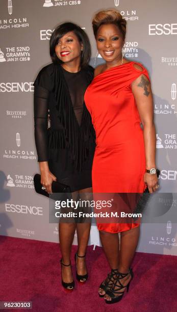 Actress Taraji P. Henson and recording artist/actress Mary J. Blige attend the ESSENCE Black Women in Music event at the Sunset Tower Hotel on...