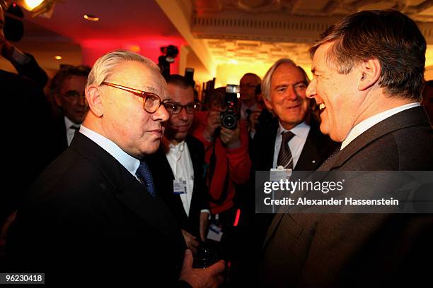 Publisher Hubert Burda talks to Jonathan Newhouse Chairman of Conde Nast International Inc. And Josef Ackermann , CEO of Deutsche Bank AG during the...