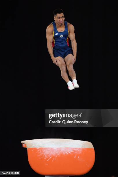 Christopher Remkes of South Australia competes on the Vault during the 2018 Australian Gymnastics Championships at Hisense Arena on May 25, 2018 in...