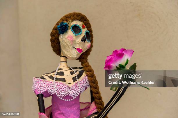 Skeleton is dressed up for the Day of the Dead in Oaxaca City, Mexico.