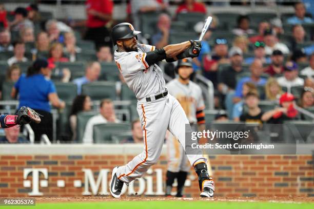 Austin Jackson of the San Francisco Giants bats against the Atlanta Braves at SunTrust Park on May 4, 2018 in Atlanta, Georgia.